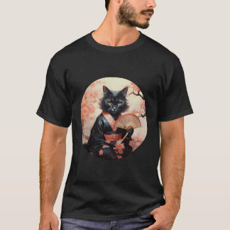 Black Cat Geisha Funny Pet Kimono T-Shirt