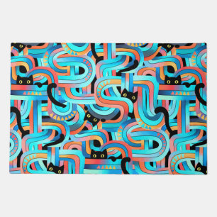 Black Cat Geometric Maze Pattern Doormat