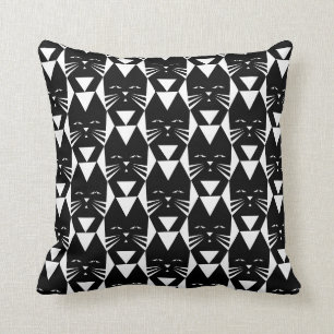 Black Cat Geometric Pattern Throw Pillow