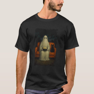 Black Cat Ghost Animal Lover Halloween Popcorn Boy T-Shirt
