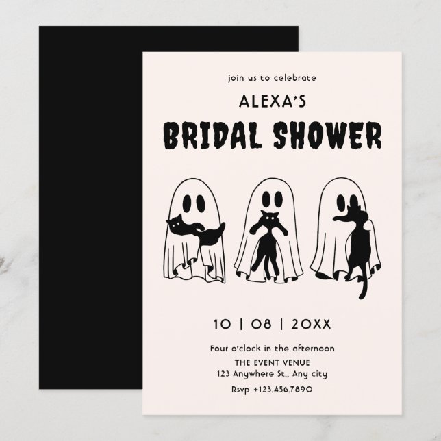 black Cat ghost funny bridal shower Invitation (Front/Back)