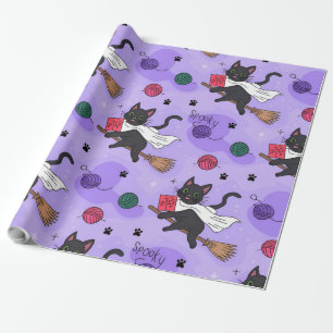 Black Cat Ghost Pattern – Cute Cats in Costumes Wrapping Paper