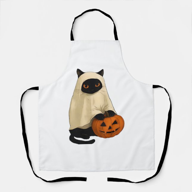 Black Cat Ghost with Pumpkin Essential T-Shirt Apron (Front)