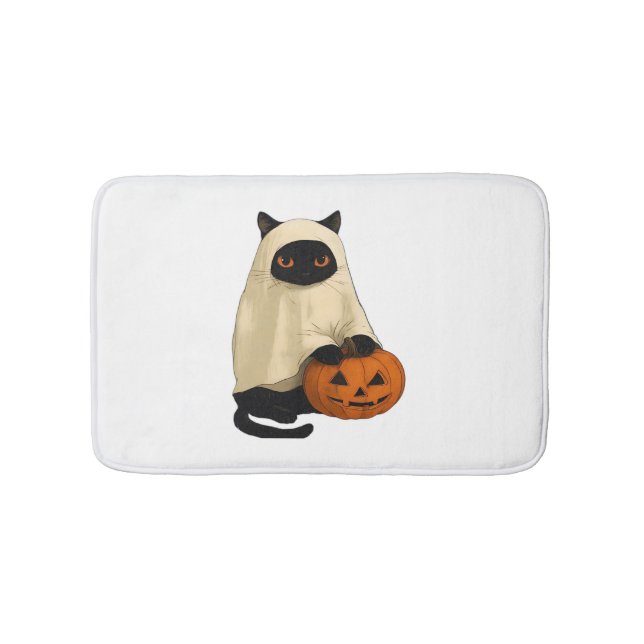 Black Cat Ghost with Pumpkin Essential T-Shirt Bath Mat (Front)