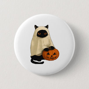 Black Cat Ghost with Pumpkin Essential T-Shirt Button