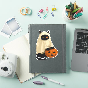 Black Cat Ghost with Pumpkin Essential T-Shirt Sticker