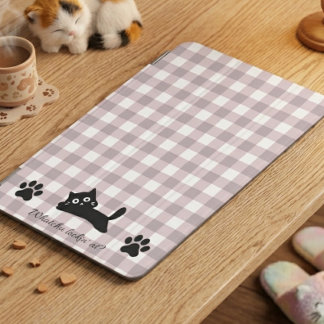 Black Cat Gingham Tablet Case