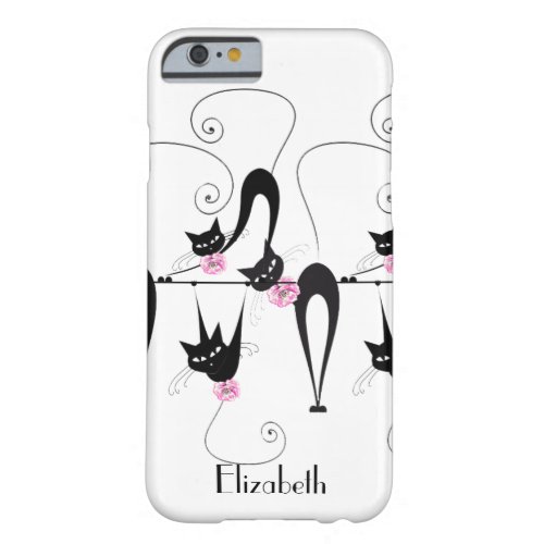 Black cat girly pink name barely there iPhone 6 case