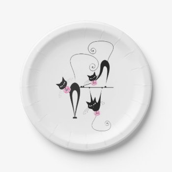 Black cat girly pink paper plate
