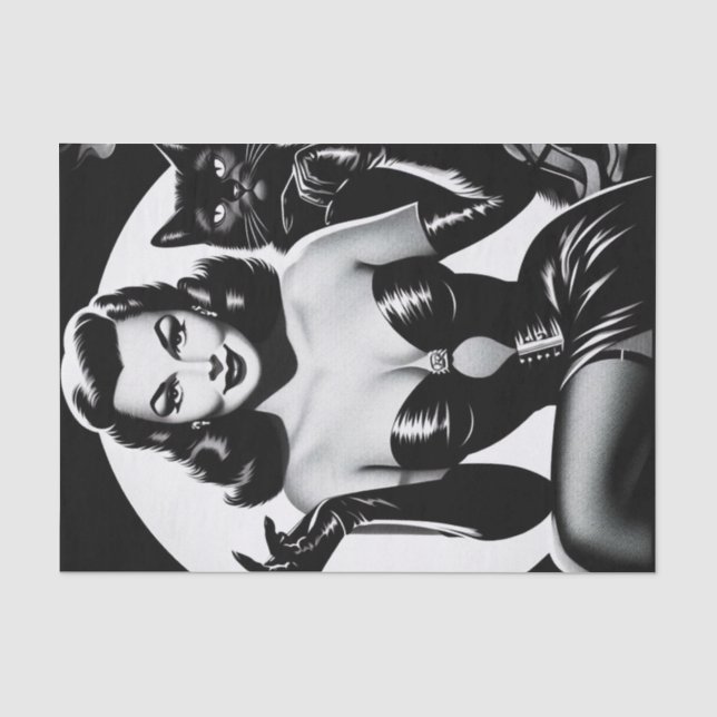 Black Cat Glamour Girl Tissue Paper (Front)
