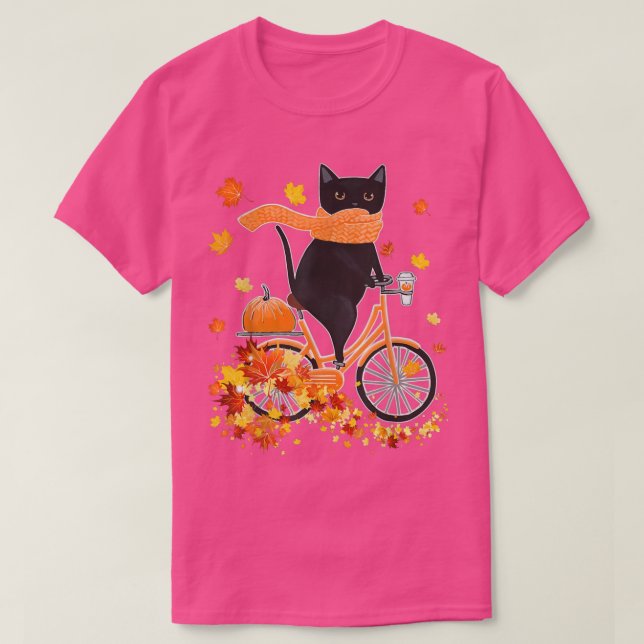 Black Cat Go Cycling Autumn Fall Thanksgiving Bicy T-Shirt (Design Front)