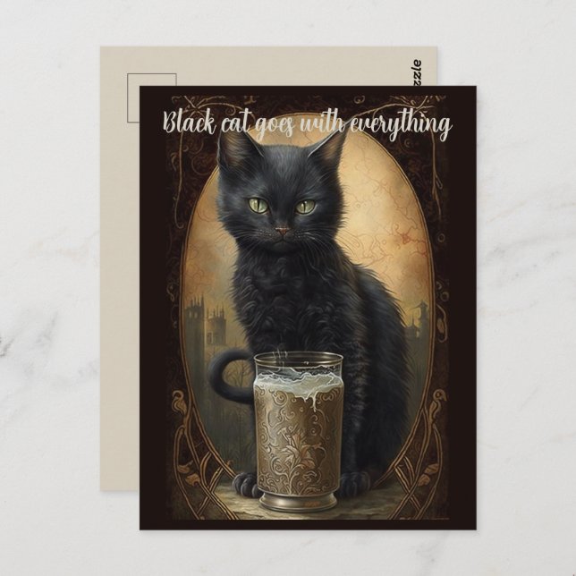 Black Cat Goes With Everything Personalized Postcard (Front/Back)