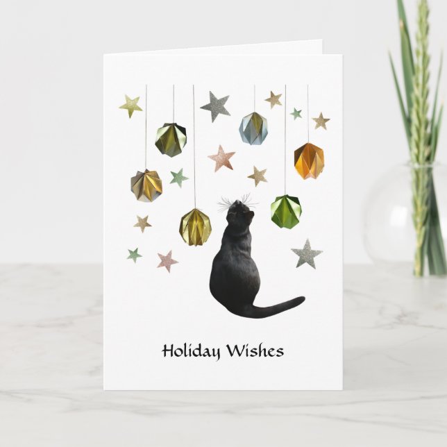 Black Cat Gold Paper Balls and Stars Card (Front)