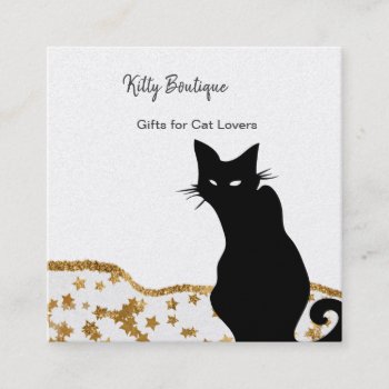 Black Cat Gold Stars Square Business Card by businesscardsforyou at Zazzle