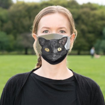 Black Cat  Golden Eyes Adult Cloth Face Mask by RavenSpiritPrints at Zazzle