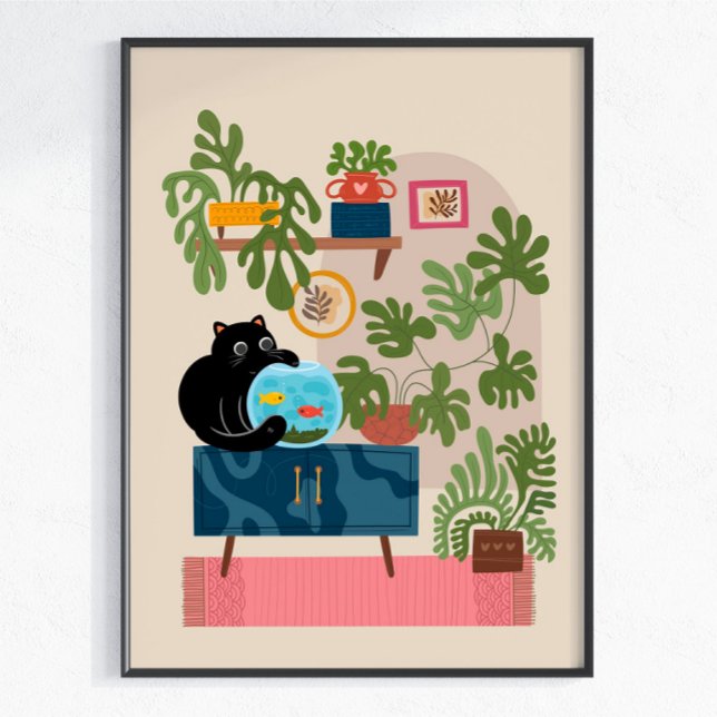 Black Cat Goldfish Playful Cat Lover Poster (Creator Uploaded)