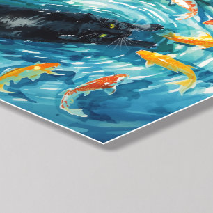 Black cat & Goldfishes Peel And Stick Photo Tile