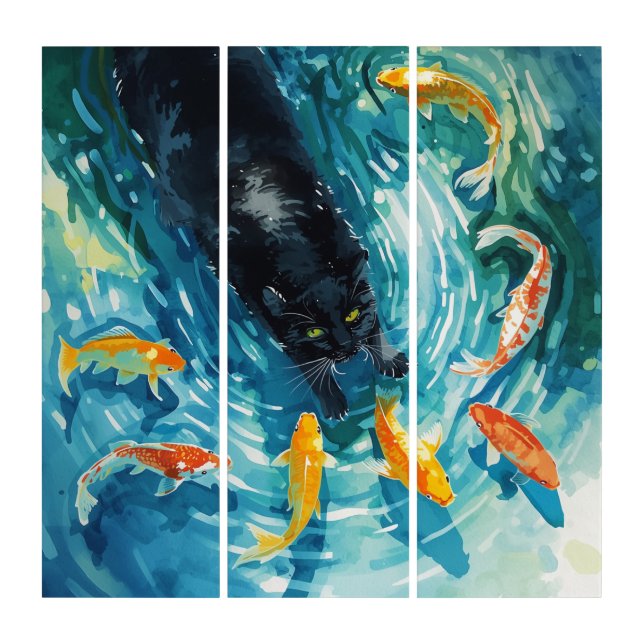 Black cat & Goldfishes Triptych (Front)