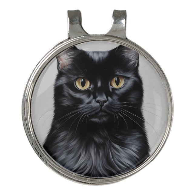 Black Cat Golf Hat Clip (Front)