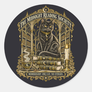 Black Cat Gothic Gold Midnight Reading Society Classic Round Sticker