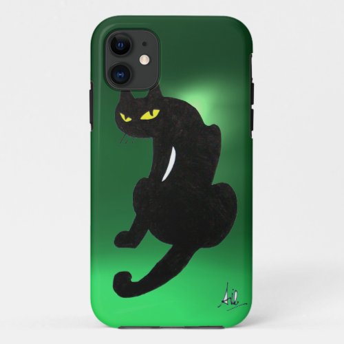 BLACK CAT  green iPhone 11 Case