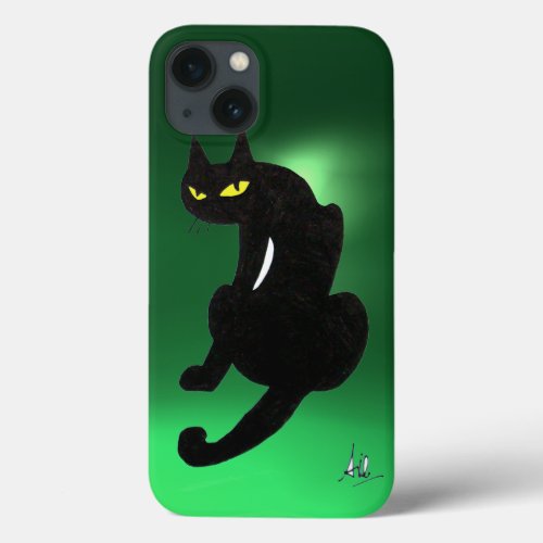 BLACK CAT  green iPhone 13 Case