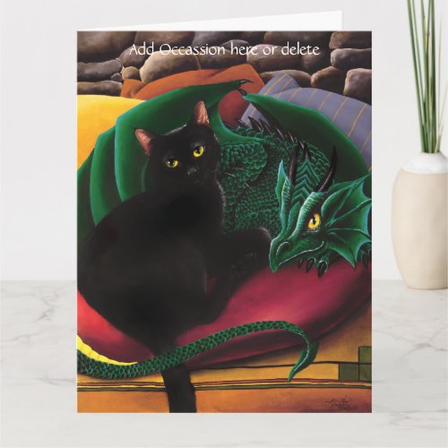 Black Cat Green Dragon Card