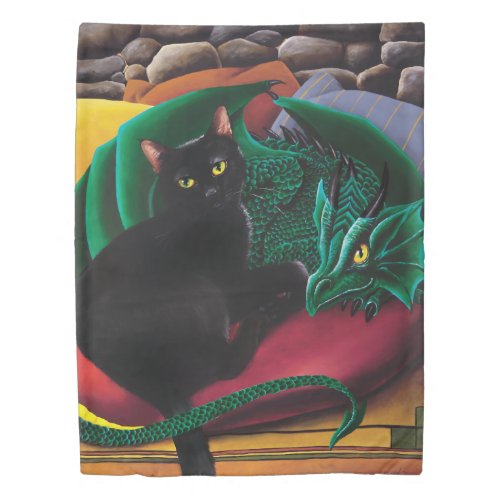 Black Cat Green Dragon Duvet Cover
