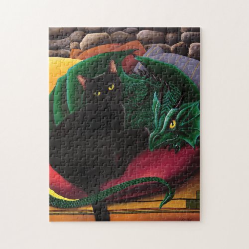  Black Cat Green Dragon Jigsaw Puzzle