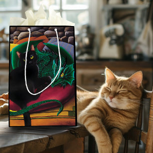 Black Cat Green Dragon Medium Gift Bag