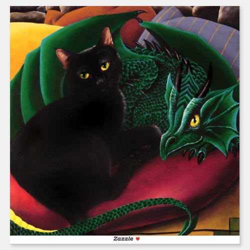  Black Cat Green Dragon Sticker