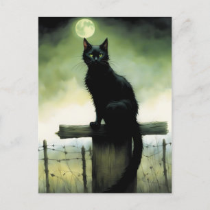 Black Cat, Green Eyes, and Glowing Moon Postcard