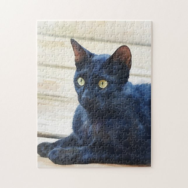 Black Cat Green Eyes Art Puzzle (Vertical)