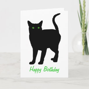 Black Cat Green Eyes Birthday Card