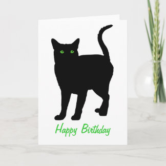 Black Cat Green Eyes Birthday Card