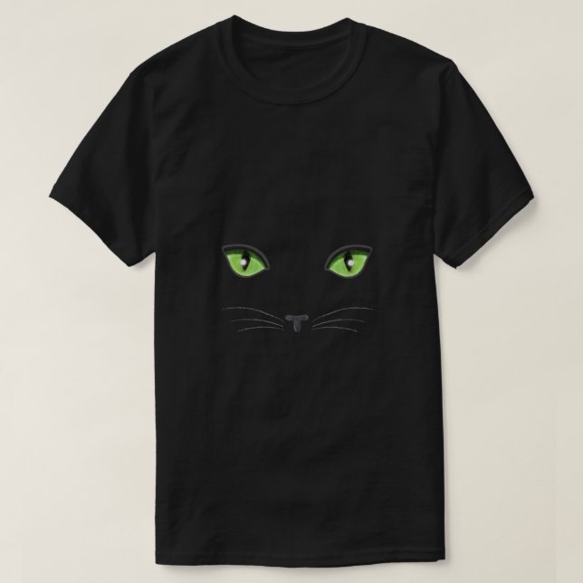 Black Cat Green Eyes  Cat Face  T-Shirt (Design Front)