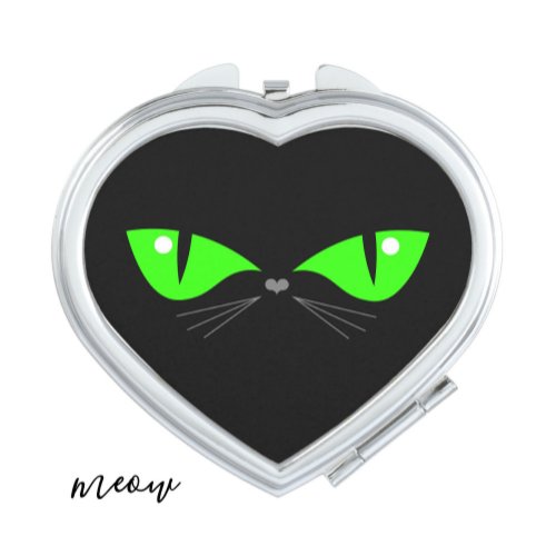 Black Cat Green Eyes Cute Whiskers Compact Mirror