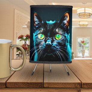 Black Cat Green Eyes Feline Animal Pet Lover Tripod Lamp