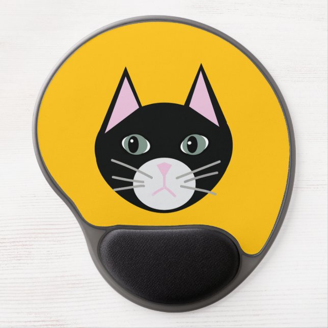 Black cat green eyes gel mouse pad (Front)