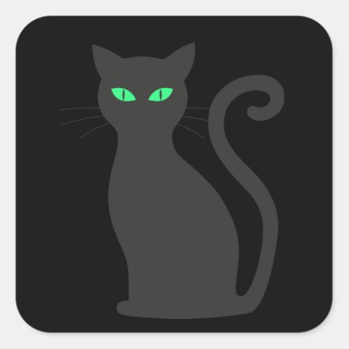 Black Cat Green Eyes Halloween Square Sticker