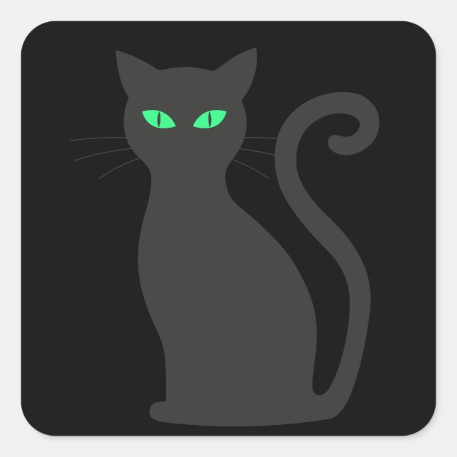 Black Cat Green Eyes Halloween Square Sticker (Front)