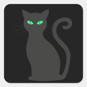Black Cat Green Eyes Halloween Square Sticker