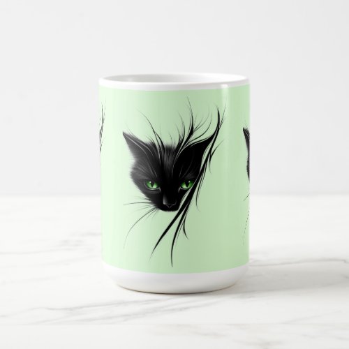 Black Cat Green Eyes Modern Design Cat Lover Coffee Mug