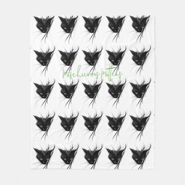 Black Cat Green Eyes Modern Design Cat Lover Fleece Blanket (Front)