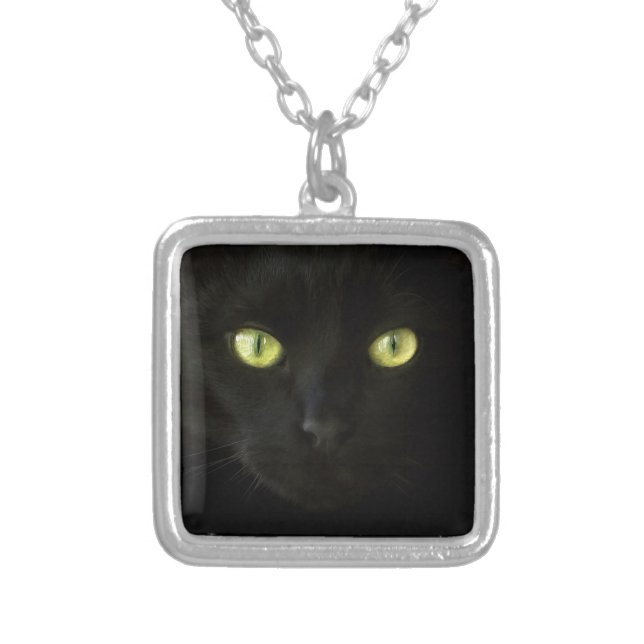 Black Cat Green Eyes necklace (Front)