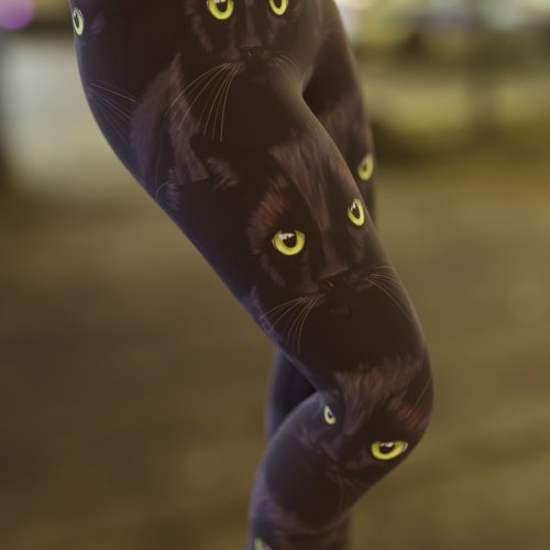 Black Cat Green Eyes Pattern Leggings