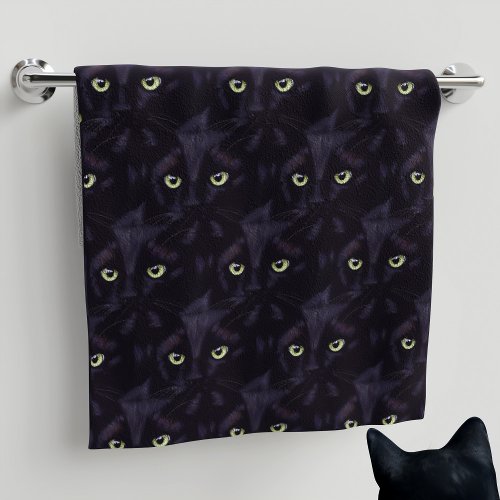 Black Cat Green Eyes Pattern Pet Hand Towel