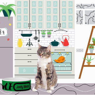 Black Cat Green Silhouette Pattern With Cat Name Bowl