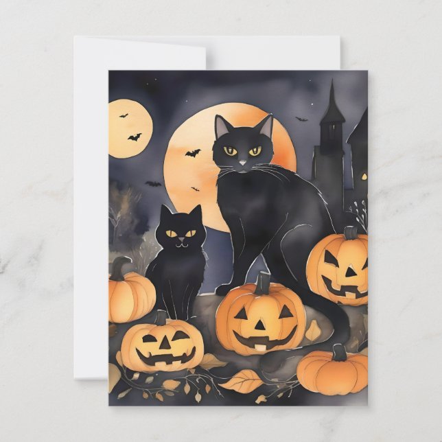 Black Cat Halloween A Holiday Card (Front)
