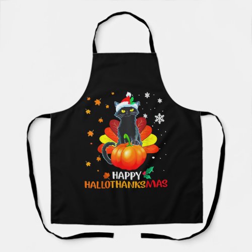 Black Cat Halloween And Merry Christmas Happy Apron